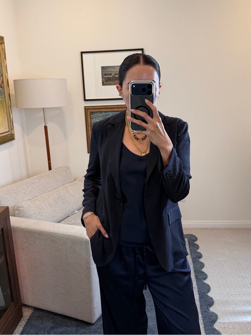 Salvatore Ferragamo Navy Silk Blazer